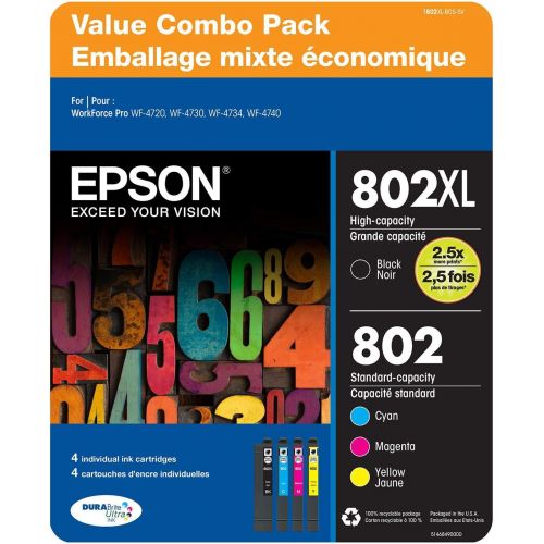 엡손 Epson 802 XLBlack 802 Standard Color Ink 4 Piece Value Pack DURABrite Ultra