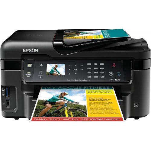엡손 Epson WorkForce WF-3520 Wireless All-in-One Color Inkjet Printer, Copier, Scanner, 2-Sided Duplex, ADF, Fax. Prints from Tablet/Smartphone. AirPrint Compatible (C11CC33201)