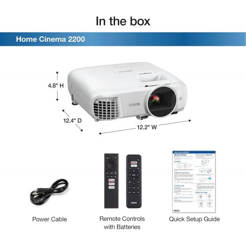 엡손 Epson Home Cinema 2200 3-chip 3LCD 1080p Projector, Built-in Android TV & Speaker, Streaming/Gaming/Home Theater, 35,000:1 Contrast, 2700 lumens Color and White Brightness, HDMI, W