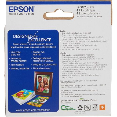 엡손 Epson T200 DURABrite Ultra Ink Standard Capacity Black & Color Cartridge Combo Pack (T200120-BCS) for select Epson Expression and WorkForce Printers