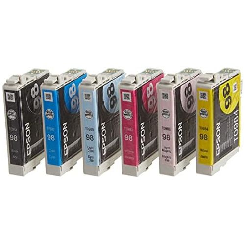 엡손 Epson 98 Black & Color C/M/Y/LC/LM - -Ink -Cartridges, T098120-BCS, High Yield, Combo 6/Pack