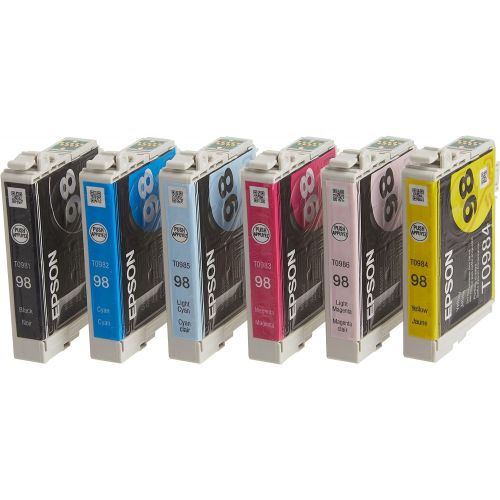 엡손 Epson 98 Black & Color C/M/Y/LC/LM - -Ink -Cartridges, T098120-BCS, High Yield, Combo 6/Pack