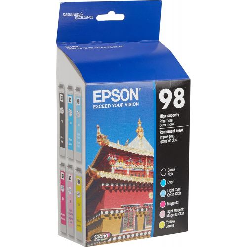 엡손 Epson 98 Black & Color C/M/Y/LC/LM - -Ink -Cartridges, T098120-BCS, High Yield, Combo 6/Pack