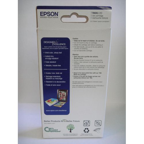 엡손 Epson T786 DURABrite Ultra Ink High Capacity Black Cartridge (T786XL120-S) for Select Epson Workforce Printers