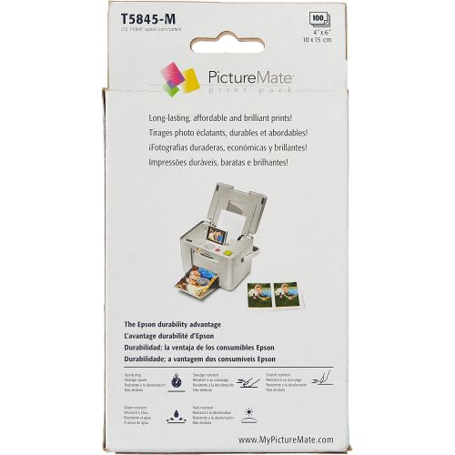 엡손 Epson T5845-M PictureMate Print Pack Includes Inkjet Cartridge, 100 Sheets Matte Photo Paper,1 cartridge containing;black,cyan,magenta,yellow