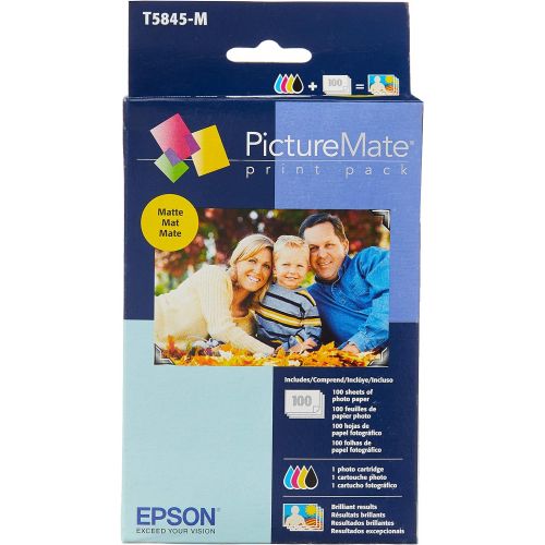 엡손 Epson T5845-M PictureMate Print Pack Includes Inkjet Cartridge, 100 Sheets Matte Photo Paper,1 cartridge containing;black,cyan,magenta,yellow