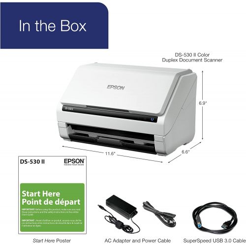 엡손 Epson DS-530 II Color Duplex Document Scanner for PC and Mac with Sheet-fed, Auto Document Feeder (ADF)