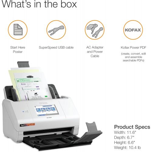 엡손 Epson RapidReceipt RR-600W Wireless Desktop Color Duplex Receipt and Document Scanner with Receipt Management and PDF Software for PC and Mac, Touchscreen and Auto Document Feeder