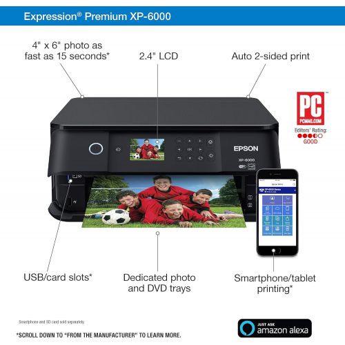 엡손 Epson Expression Premium XP-6000 Wireless Color Photo Printer with Scanner & Copier, Amazon Dash Replenishment Ready