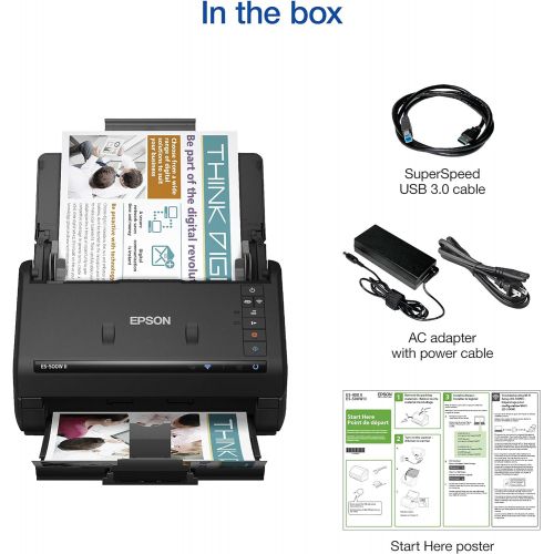 엡손 Epson Workforce ES-500W II Wireless Color Duplex Desktop Document Scanner for PC and Mac, with Auto Document Feeder (ADF) and Scan from Smartphone or Tablet