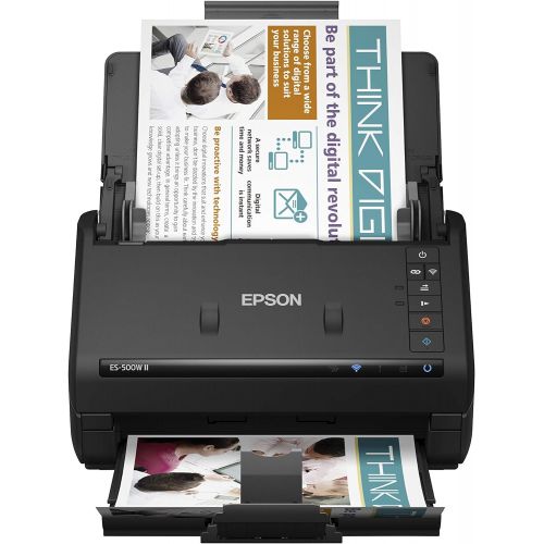 엡손 Epson Workforce ES-500W II Wireless Color Duplex Desktop Document Scanner for PC and Mac, with Auto Document Feeder (ADF) and Scan from Smartphone or Tablet