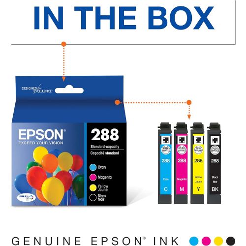 엡손 Epson T288 DURABrite Ultra -Ink Standard Capacity Black & Color -Cartridge Combo Pack (T288120-BCS) for select Epson Expression Printers, Black and Color Combo Pack