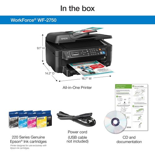 엡손 Epson WF-2750 All-in-One Wireless Color Printer with Scanner, Copier & Fax, Amazon Dash Replenishment Ready