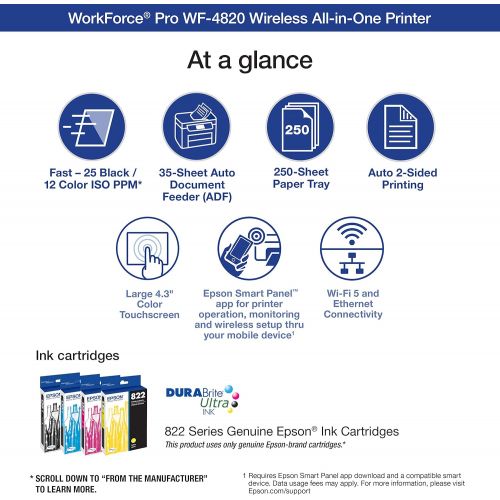 엡손 Epson Workforce Pro WF-4820 Wireless Color Inkjet All-In-One Printer