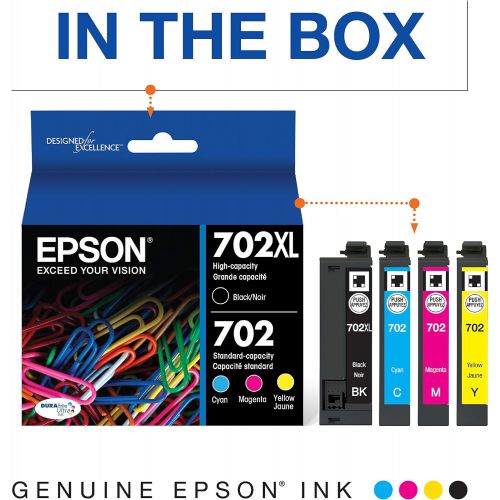 엡손 Epson T702 DURABrite Ultra Ink High Capacity Black & Standard Color Cartridge Combo Pack (T702XL-BCS) for select Epson WorkForce Pro Printers