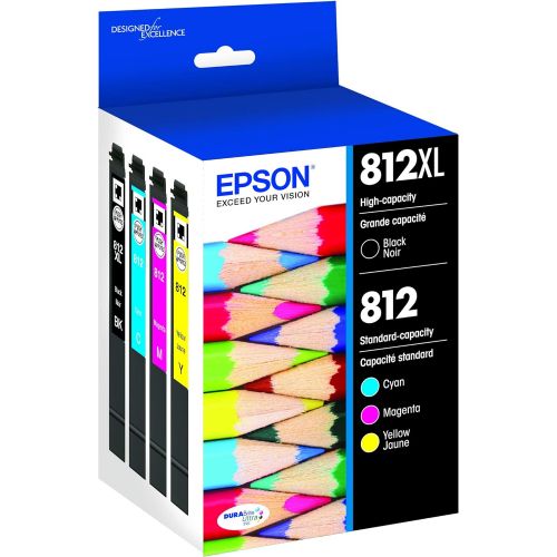 엡손 Epson T812 DURABrite Ultra Ink High Capacity Black & Standard Color Cartridge Combo Pack (T812XL-BCS) for select Epson WorkForce Pro Printers
