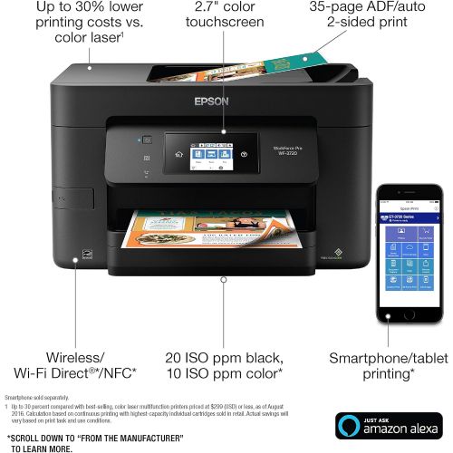 엡손 Epson WorkForce Pro WF-3720 Wireless All-in-One Color Inkjet Printer, Copier, Scanner with Wi-Fi Direct, Amazon Dash Replenishment Ready