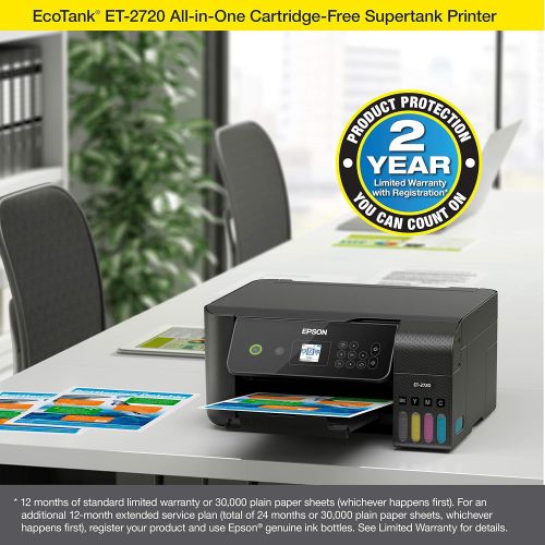 엡손 Epson EcoTank ET-2720 Wireless Color All-in-One Supertank Printer with Scanner and Copier - Black