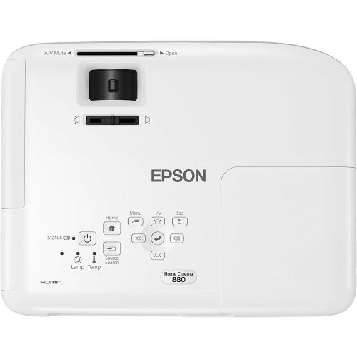 엡손 Epson Home Cinema 880 3-chip 3LCD 1080p Projector, 3300 lumens Color and White Brightness, Streaming and Home Theater, Built-in Speaker, Auto Picture Skew, 16,000:1 Contrast, HDMI