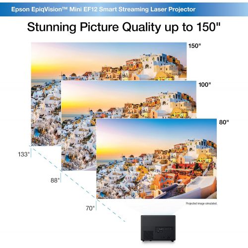 엡손 Epson EpiqVision Mini EF12 Smart Streaming Laser Projector, HDR, Android TV, Portable, sound by Yamaha, 3LCD, Full HD 1080p, 1000 lumens Color and White Brightness Bluetooth suppor