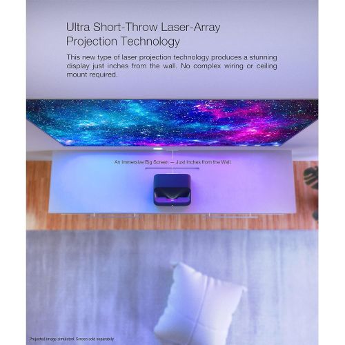 엡손 Epson EpiqVision Ultra Short Throw LS300 3LCD Smart Laser Projector, 3600 Lumens Color & White Brightness, HDR, Android TV, Yamaha Speakers, Bluetooth, Sports, Gaming, Movies & Str