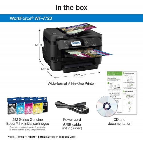 엡손 Epson WorkForce WF-7720 Wireless Wide-format Color Inkjet Printer with Copy, Scan, Fax, Wi-Fi Direct and Ethernet, Amazon Dash Replenishment Ready