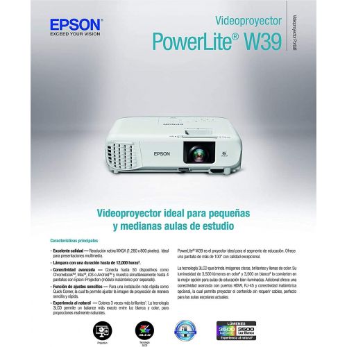 엡손 Epson PowerLite W39 LCD Projector - 16:10