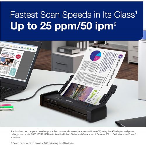 엡손 [아마존베스트]Epson WorkForce ES-200 Color Portable Document Scanner with ADF for PC and Mac, Sheet-fed and Duplex Scanning