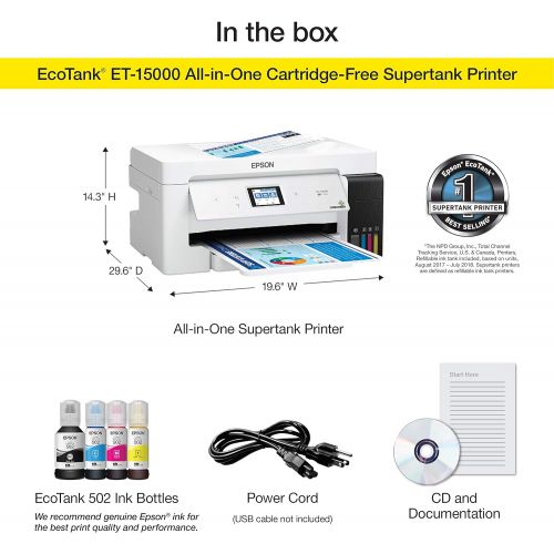 엡손 [아마존베스트]Epson EcoTank ET-15000 Wireless Color All-in-One Supertank Printer with Scanner, Copier, Fax, Ethernet and Printing up to 13 x 19 Inches, Works with Alexa