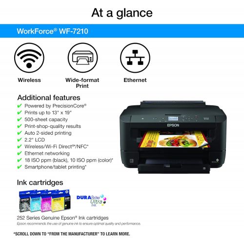 엡손 [아마존베스트]Epson WorkForce WF-7210 Wireless Wide-format Color Inkjet Printer with Wi-Fi Direct and Ethernet, Amazon Dash Replenishment Ready