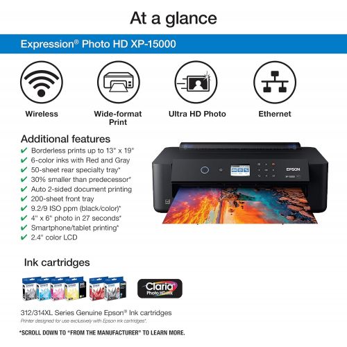 엡손 Epson Expression Photo HD XP-15000 Wireless Color Wide-Format Printer, Amazon Dash Replenishment Ready