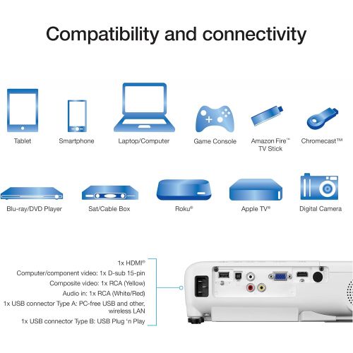 엡손 Epson EX5280 3-Chip 3LCD XGA Projector, 3,800 Lumens Color Brightness, 3,800 Lumens White Brightness, HDMI, Built-in Speaker, 16,000:1 Contrast Ratio