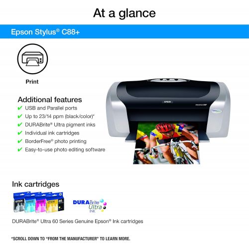 엡손 Epson Stylus C88+ Inkjet Printer Color 5760 x 1440 dpi Print Plain Paper Print Desktop Model C11C617121