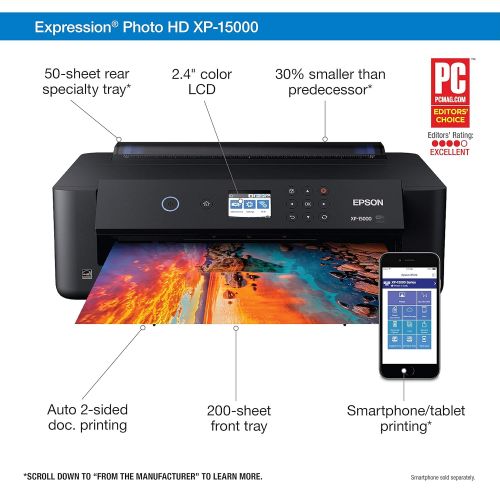 엡손 Epson Expression Photo HD XP-15000 Wireless Color Wide-Format Printer, Amazon Dash Replenishment Enabled