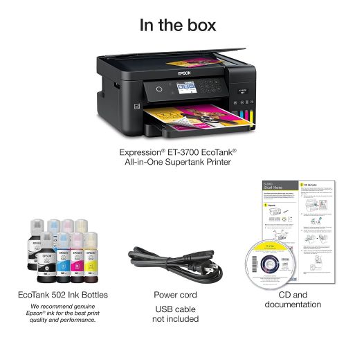 엡손 Epson Expression ET-3700 EcoTank Wireless Color All-in-One Supertank Printer with Scanner, Copier and Ethernet