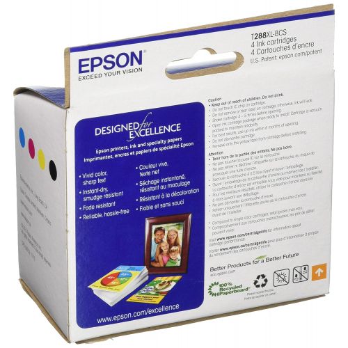 엡손 Epson T288XL-BCS Black High Capacity and Color Standard Capacity Ink Cartridges, C/M/Y/K 4-Pack
