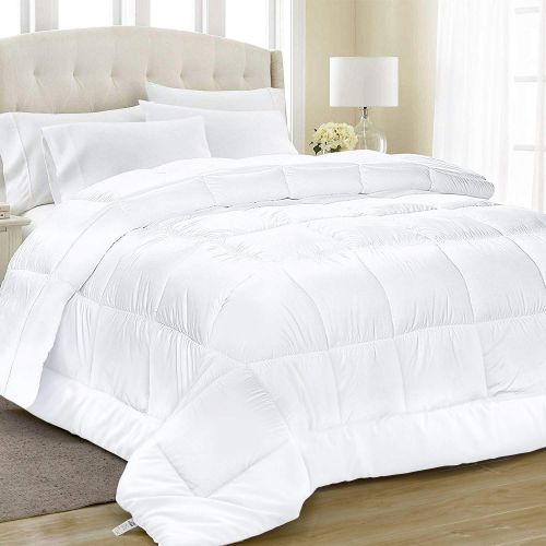  Equinox International Equinox All-Season White Quilted Comforter - 88 x 88 Inches - Goose Down Alternative Queen Comforter - Duvet Insert Set - Machine Washable - Plush Microfiber Fill (350 GSM)