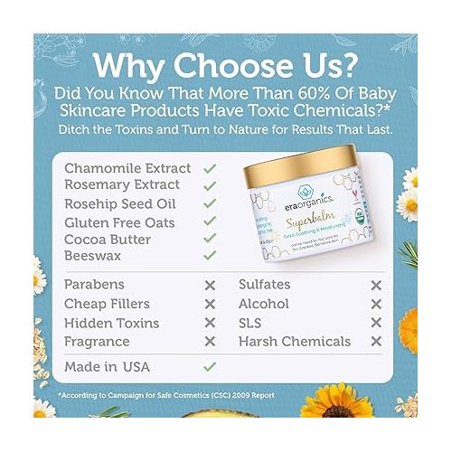  Era Organics Healing Ointment for Babies - USDA Certified Organic Natural Gentle Moisturizer for Sensitive Skin Prone To Baby Eczema, Cradle Cap (Infant Seborrheic Dermatitis), Rashes, Hives & More