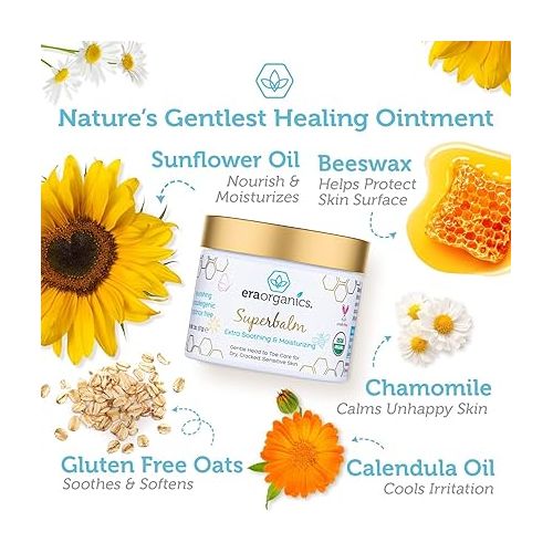  Era Organics Healing Ointment for Babies - USDA Certified Organic Natural Gentle Moisturizer for Sensitive Skin Prone To Baby Eczema, Cradle Cap (Infant Seborrheic Dermatitis), Rashes, Hives & More