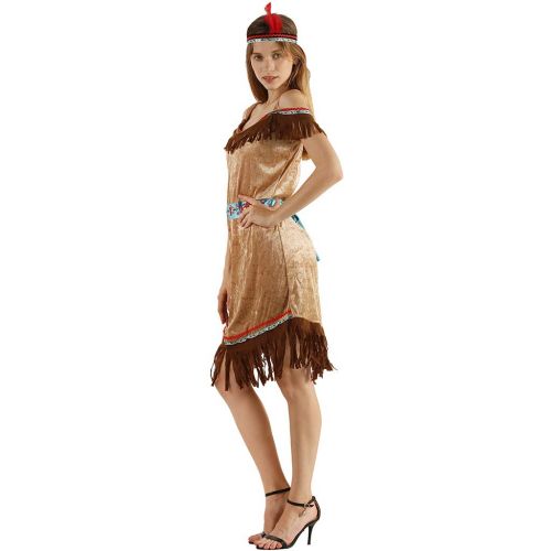  EraSpooky Indian Costume Native Women American Dress with Headband