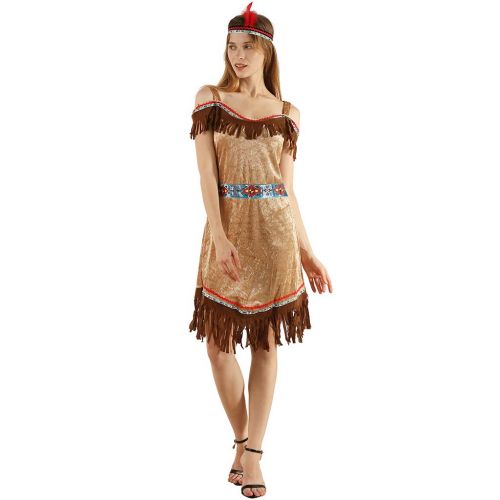  EraSpooky Indian Costume Native Women American Dress with Headband