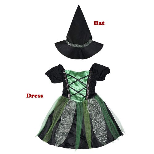  EraSpooky Girl’s Witch Costume Kids Halloween Skeleton Witch Costume Fairy Dress Girls - Funny Cosplay Party