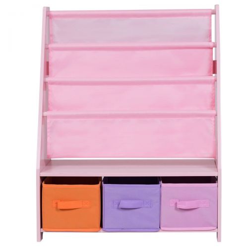  Erama-ix Kids Sling Bookcase and Toys Organizer Shelves with 3 Free Storage Boxes Bookshelf Pink