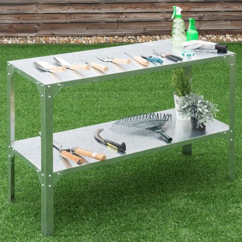  Erama-ix Work Potting Table 2 Tiers Workbench Greenhouse Prepare Storage Shelves Galvanized Steel