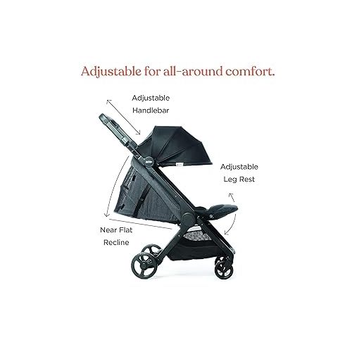 에르고베이비 Ergobaby Metro+ Compact Baby Stroller, Lightweight Umbrella Stroller Folds Down for Overhead Airplane Storage (Carries up to 50 lbs), Car Seat Compatible, Black