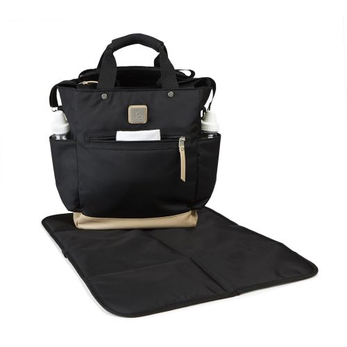 에르고베이비 Ergobaby Tote Diaper Bag, Coffee Run Tall, Black/Tan