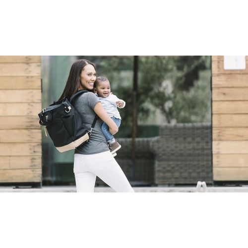 에르고베이비 Ergobaby Tote Diaper Bag, Coffee Run Tall, Black/Tan