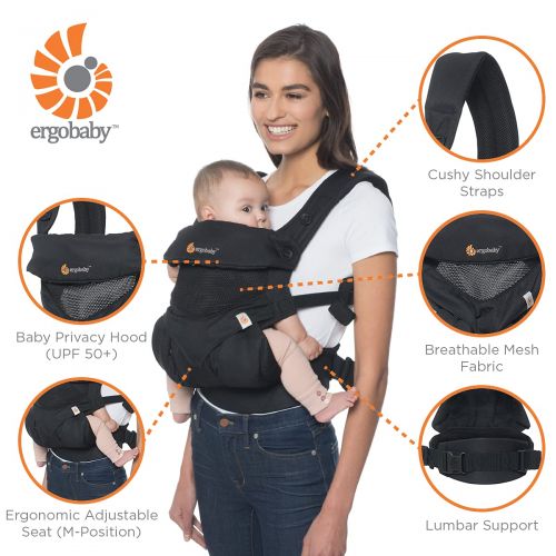 에르고베이비 Visit the Ergobaby Store Ergobaby Carrier, 360 All Carry Positions Baby Carrier with Cool Air Mesh, Carbon Grey