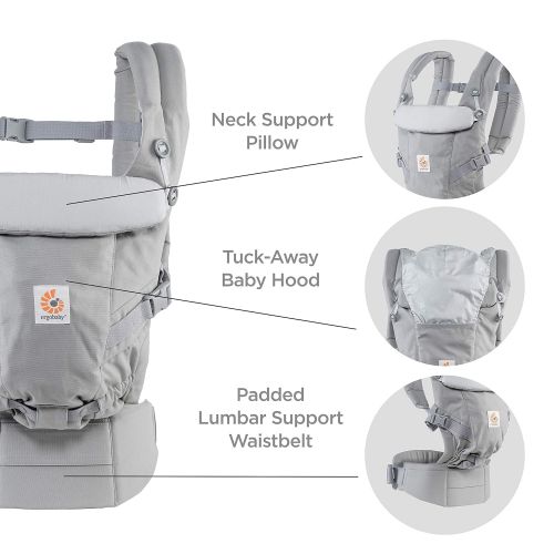 에르고베이비 Ergobaby Adapt Award Winning Ergonomic Multi-Position Baby Carrier, Newborn to Toddler, Graphic Grey