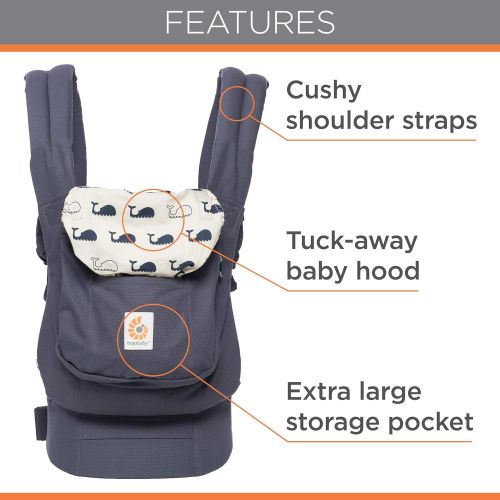 에르고베이비 Ergobaby Carrier, Original 3-Position Baby Carrier with Lumbar Support and Storage Pocket, Marine